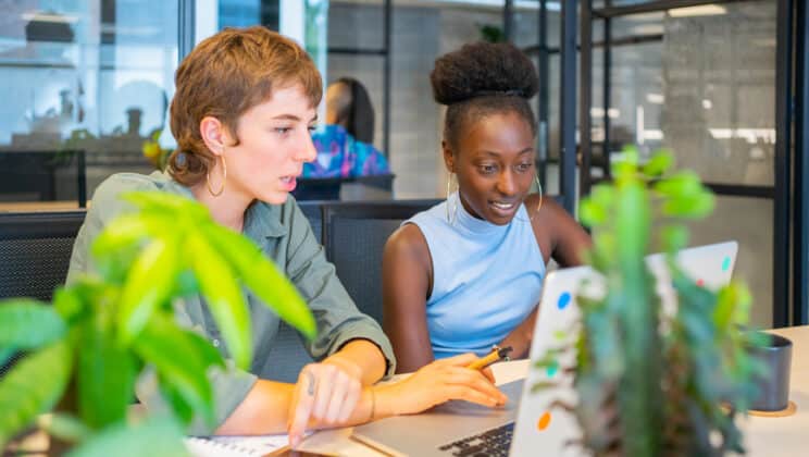 A Couple Of Girls Working In The Office, Colleagues In A Co-Working Workspace