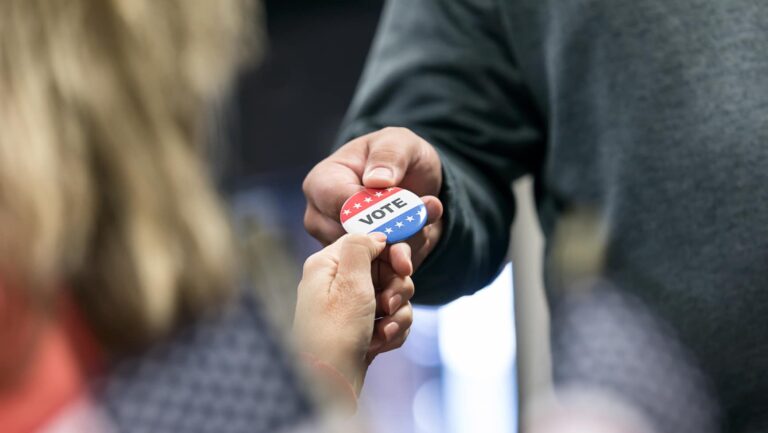 United States citizens voting in a polling place for a general election.