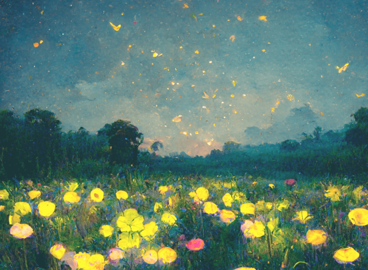 Illustration of an illuminated field of flowers