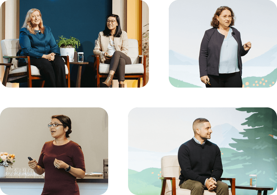 collage of lyra employees speaking at events