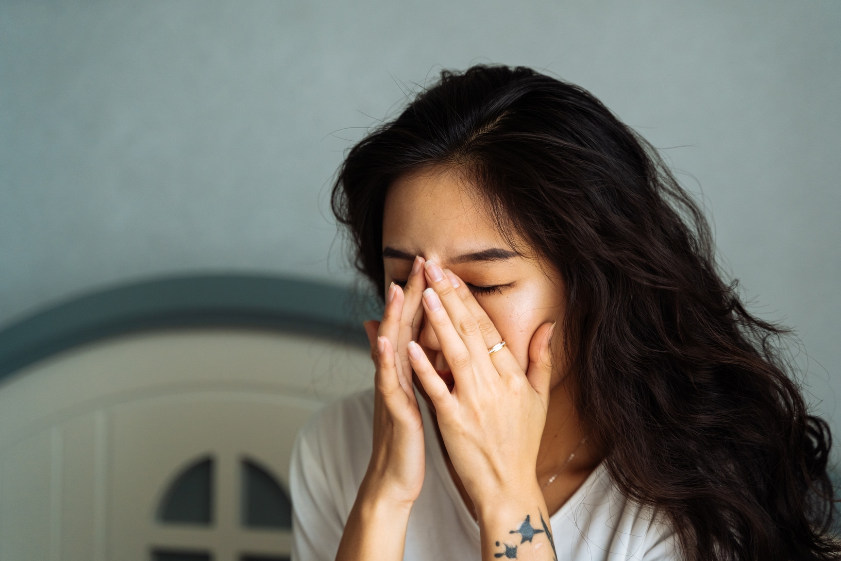 stock image of stressed woman